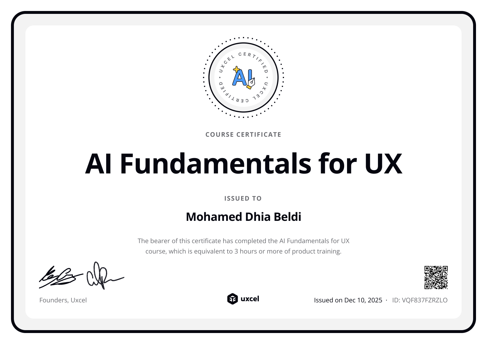 Mohamed Dhia Beldi's certificate